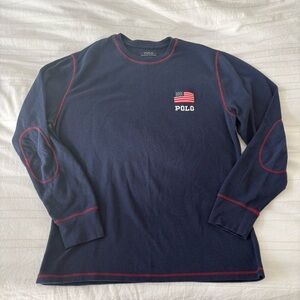 Polo Ralph Lauren Sleepwear Navy Flannel Long Sleeve Shirt USA Flag Size Large